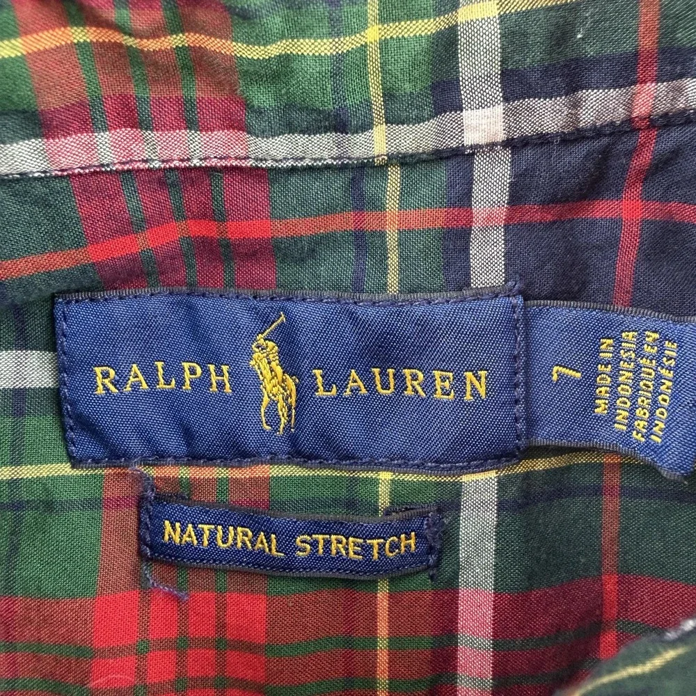 Ralph Lauren Shirt Kids 7 Multicolor‎ Plaid Long Sleeve Button Up Stretch Cotton